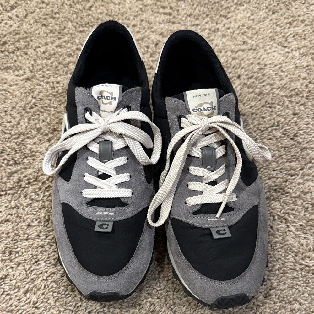 Coach Women’s Puffy Nylon/ Suede Sneakers in Black and Gray
